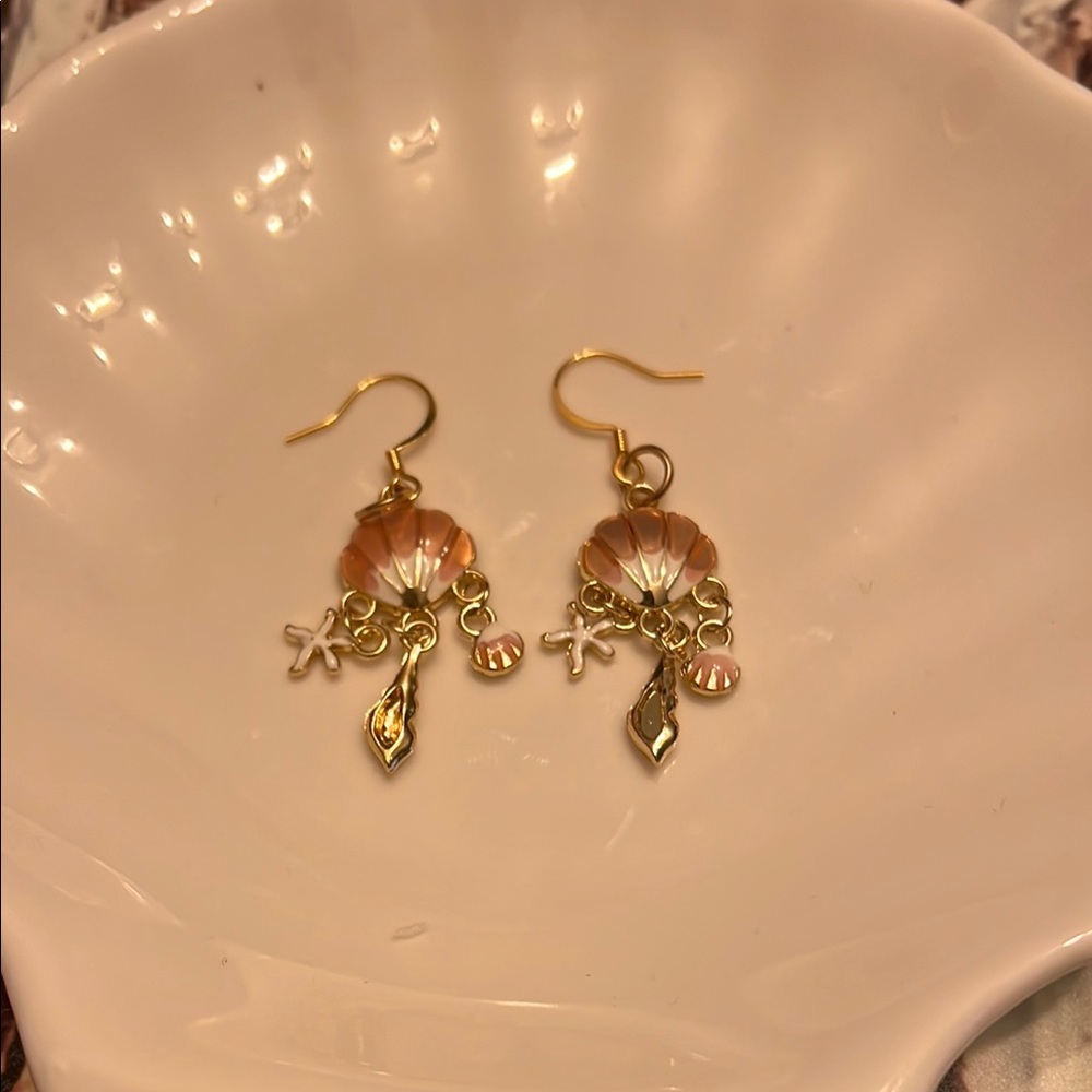 Gold and Pink Chandelier Earrings with Rhinestone Accents